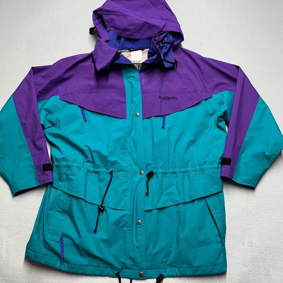 VTG Retro Schoffel Sport Power Jacket Purple Teal Hooded Outdoor Gortex SZ D 42